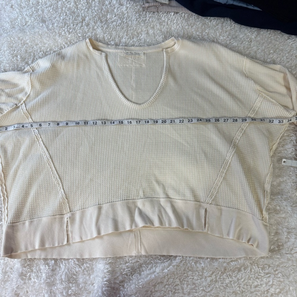 Free People We The Free Buttercup Thermal Top Oversized Small Ecru Waffle Knit - Picture 5 of 12